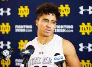 Lesión de tobillo deja al receptor Jordan Faison de Notre Dame fuera 1-2 semanas news-03092024-111348