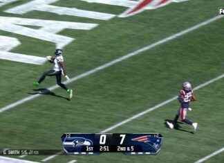 Geno Smith conecta con DK Metcalf para touchdown de 56 yardas contra los Patriots. news-15092024-210914