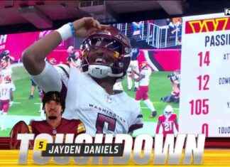 Jayden Daniels anota un touchdown de nueve yardas, ampliando la ventaja de los Comandantes sobre los Cardenales news-30092024-005635
