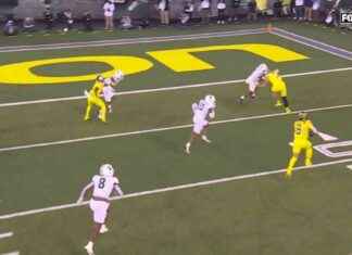 Dillon Gabriel anota un touchdown de nueve yardas, dando a Oregon la ventaja sobre Michigan State. news-05102024-150741