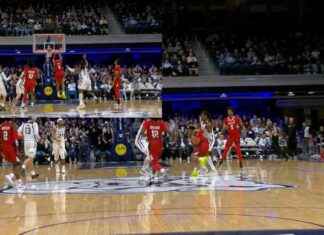 LJ Thomas anota un triple en la chicharra del medio tiempo, ampliando la ventaja de Austin Peay sobre Butler. news-09112024-035352